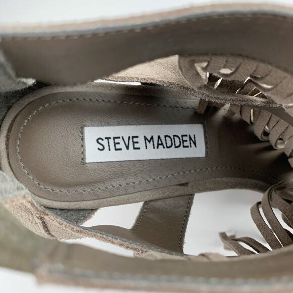 Steve Madden Amaaya Fringe Sandals Wedge Heel Tan Suede Women's 6.5 - Picture 5 of 10